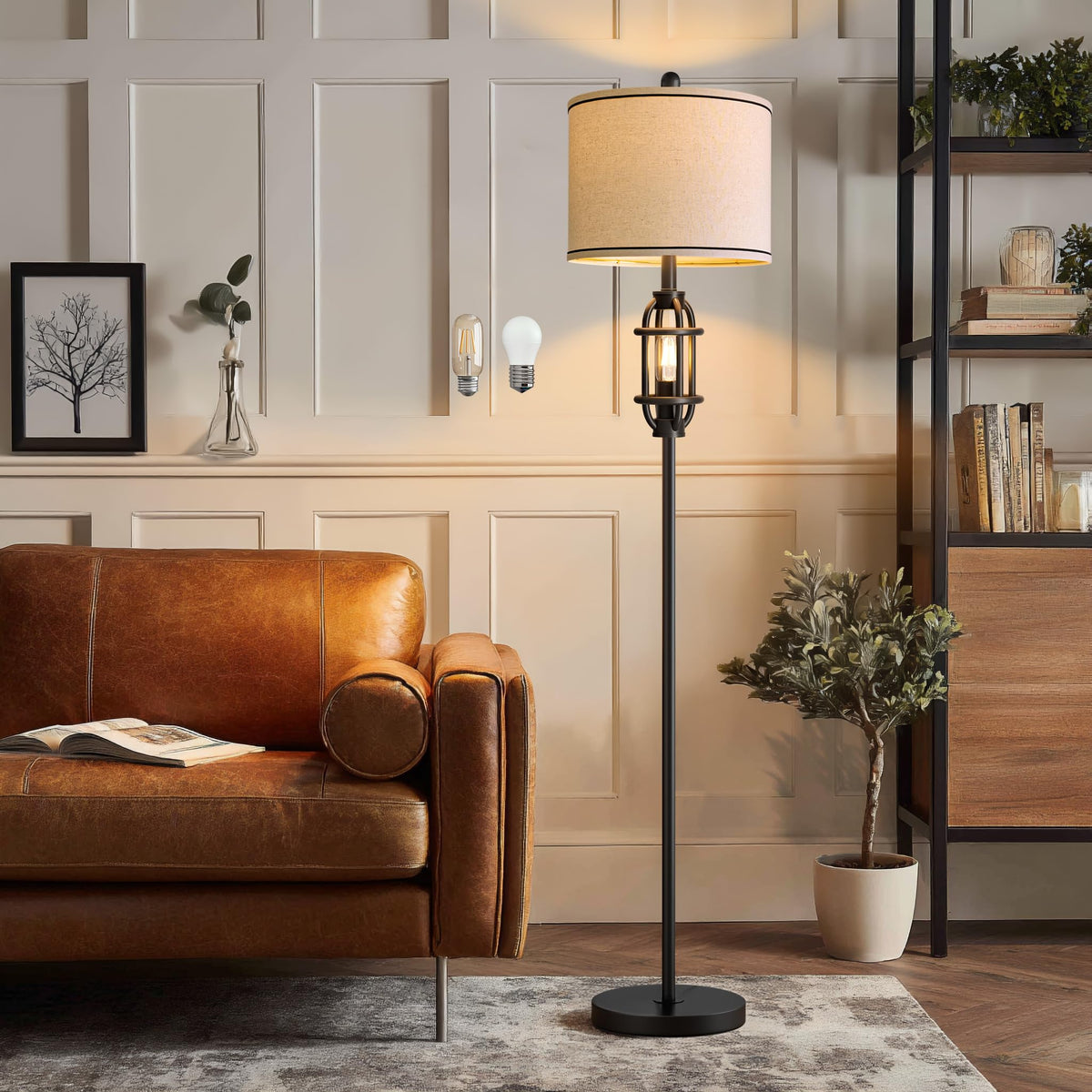 G-SAFAVA 62.5" Floor Lamp for Living Room Industrial Black Standing Tall Lamps for Bedroom Mid Century Modern Corner Floor Lamps for Office Nursery Reading Light Room Lamp, Bulbs Included