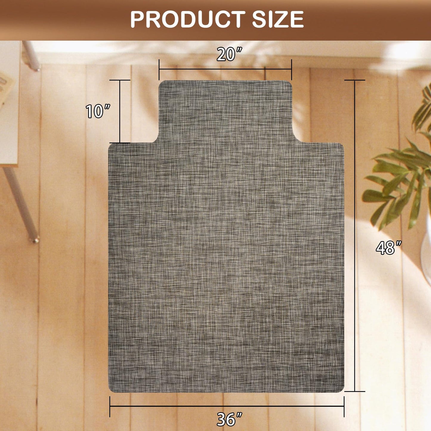 Office Chair Mat for Hardwood Floor, 36" x 48" Non-Slip Office Chair Mat for Rolling Chair, Heavy Duty Textilene Floor Protector for Hardwood Tile, Desk Computer Chair Mat for Home Office,Brown