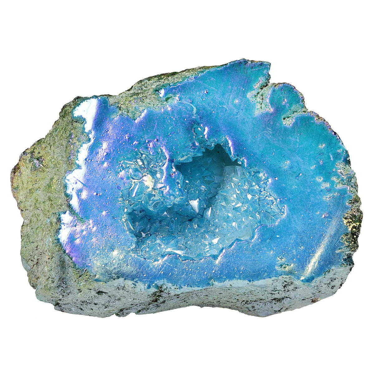 Nupuyai Irregular Titanium Coated Quartz Crystal Geode Cluster Natural Reiki Rock Crystal Mineral Specimen for Home Decor/Meditation, Blue