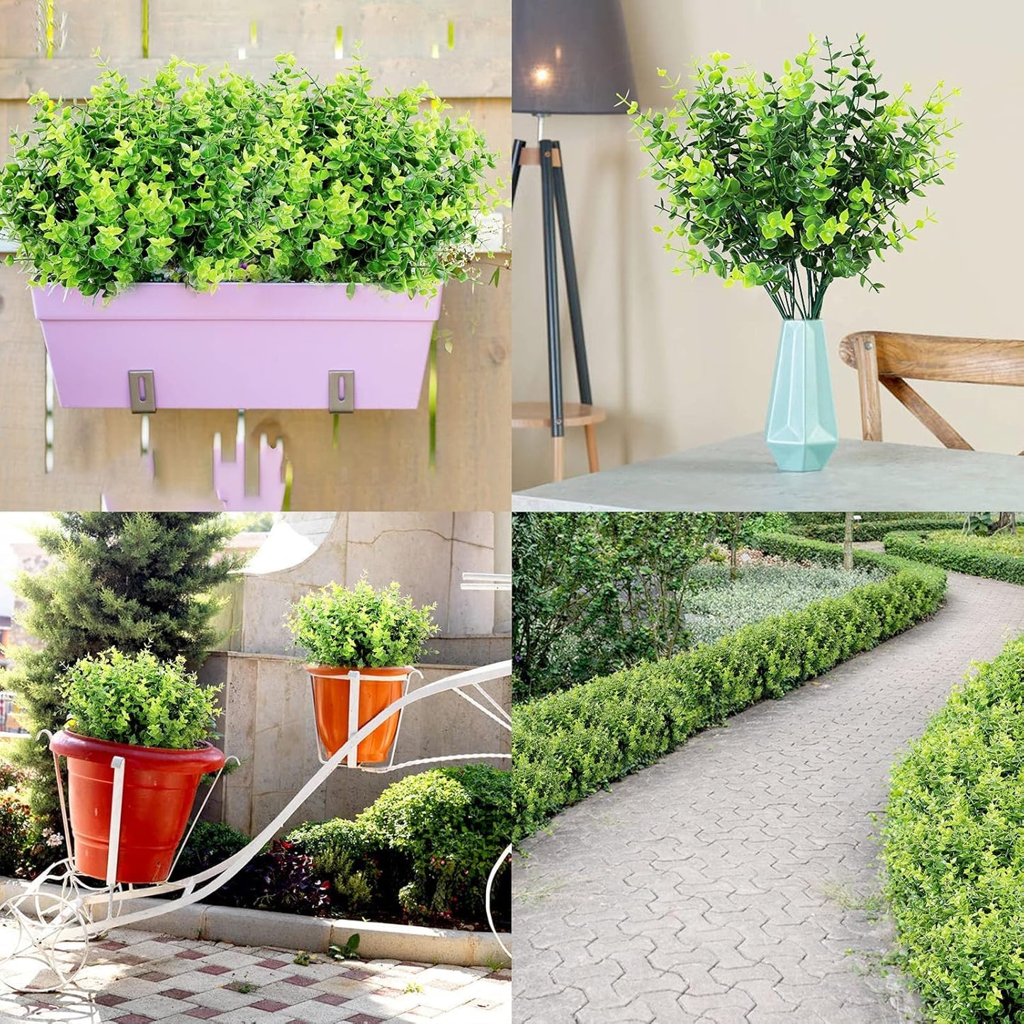 Besteek 9 Bundles Fake Plants Artificial Boxwood Greenery 63 Stems Fade Resistant Faux Plastic Plants for Garden Farmhouse Porch Patio Window Box Wedding Office Home Indoor Outdoor Decor