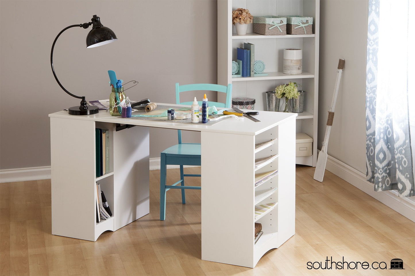 South Shore Artwork Craft Table with Storage Pure White, Coastal