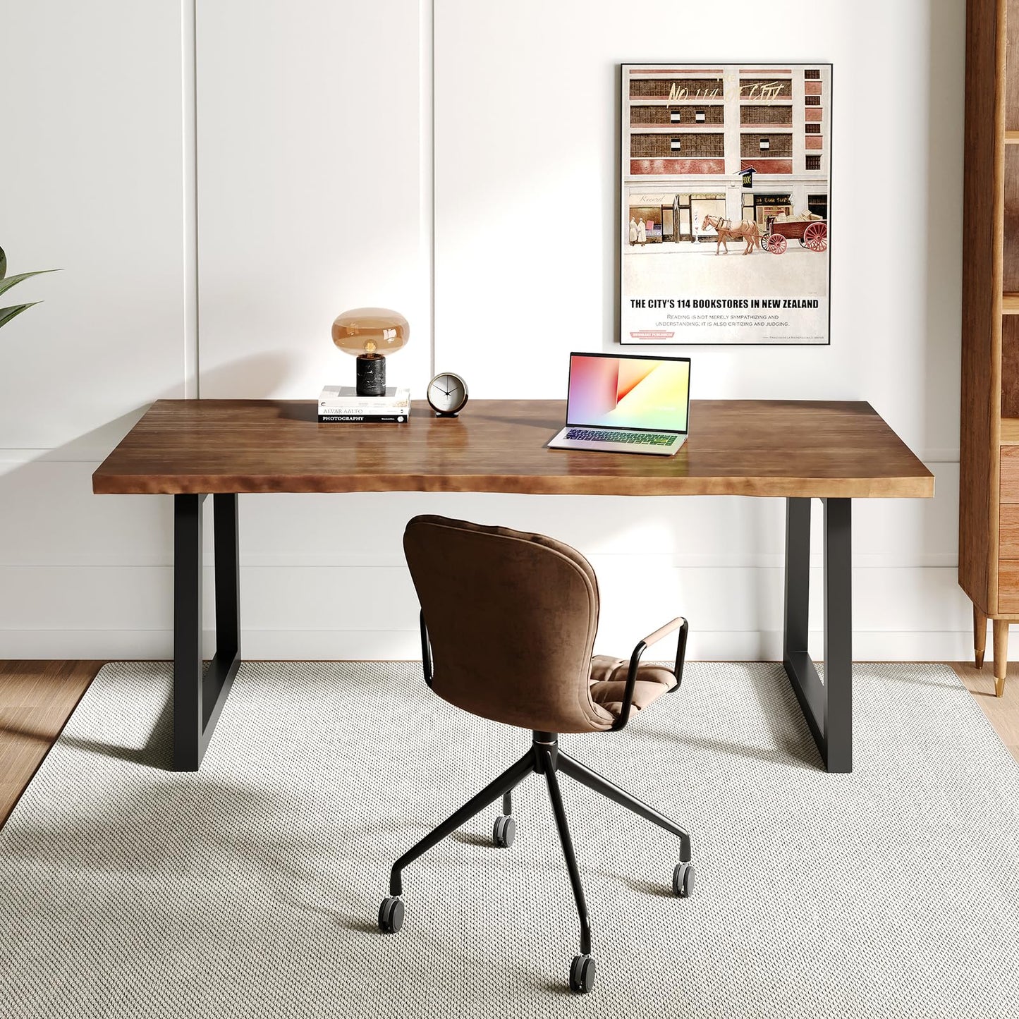 QZYJKJ 55inch Solid Wood Computer Desk Large Office Desk Home Simple Modern Long Desk Study Writing Desk Dining Table for Home Office