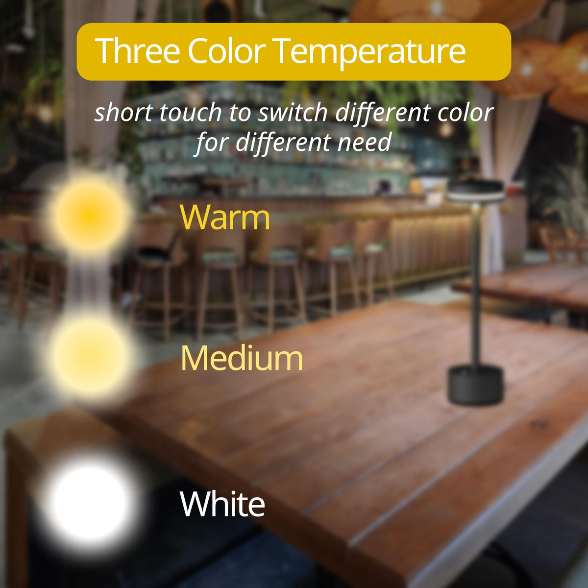 ECOESPTI Cordless Table Lamp, Portable Rechargeable Bedside Lamp, Touch Stepless Dimmable Desk Lamp, for Home Bedroom Hotel Restaurant Bar Outdoor, 2 Set, Black