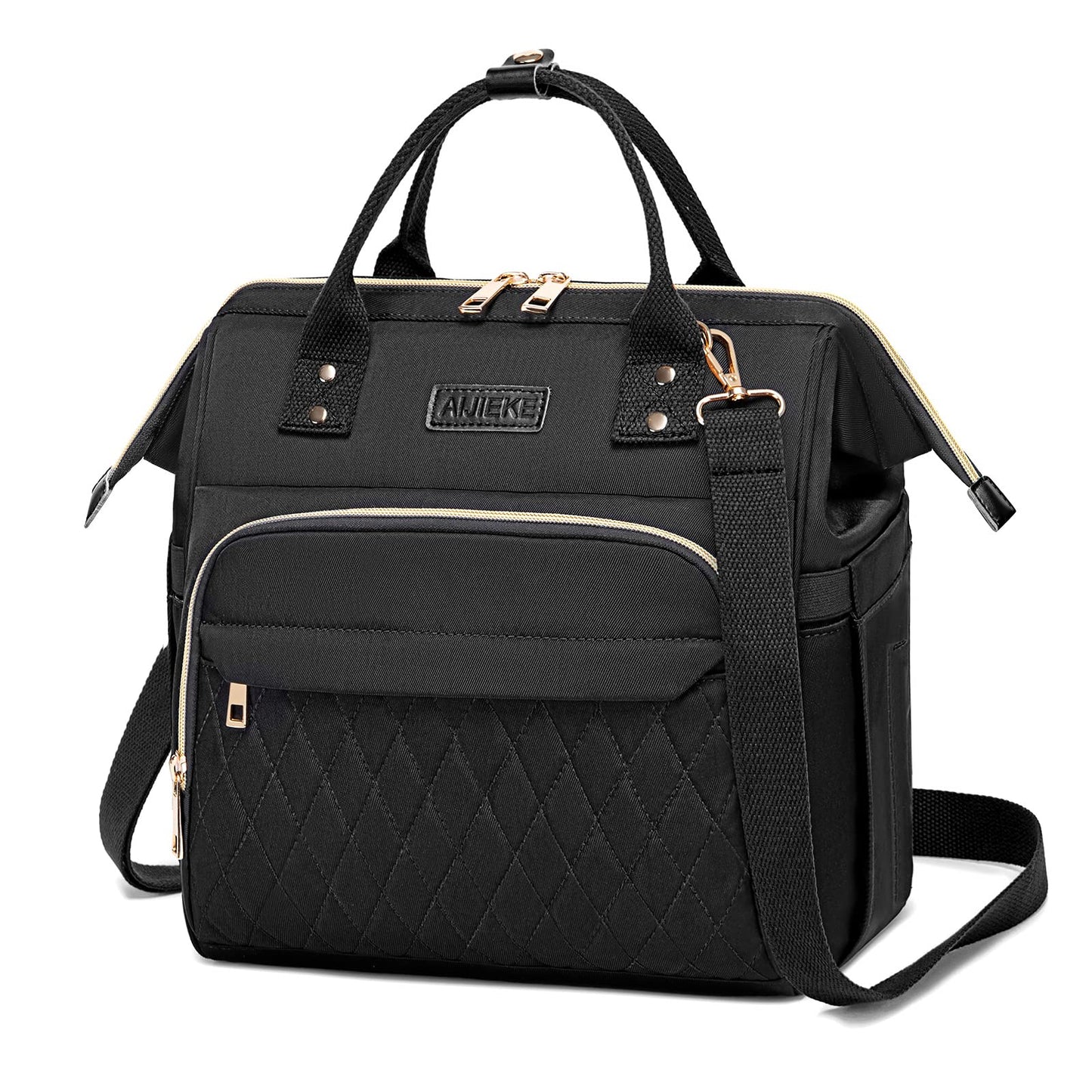 AIJIEKE Large Insulated Lunch Bag for Women, Stylish Leakproof Lunch Box for Work with Multi-Pockets & Adjustable Strap, Reusable Thermal Lunch Tote Cooler for Adult, Picnic, Beach, Black