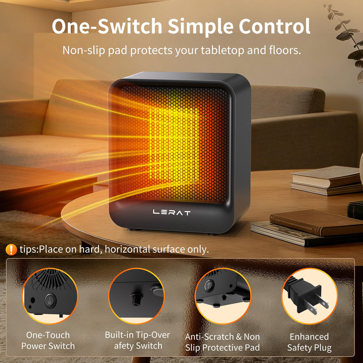 Lerat Mini Space Heater, 500W Quiet Electric Heaters for Indoor Use, Safe PTC Ceramic Desk Heater with Tip-Over & Overheat Protection, Small Portable Personal Fast Heating for Office Home Dorm Bedroom