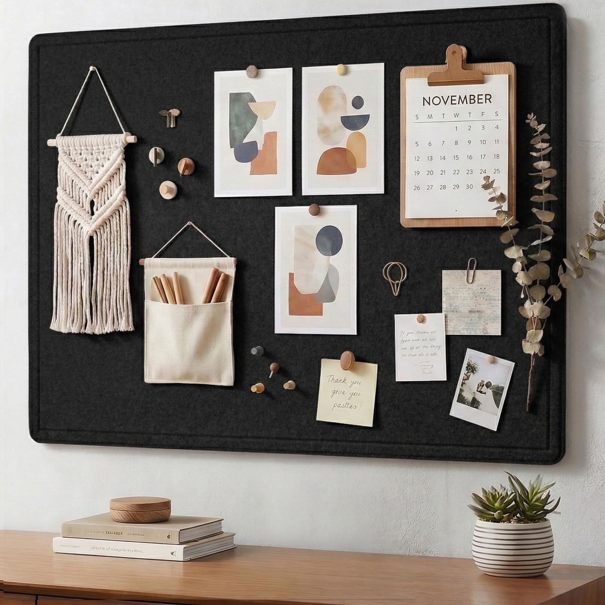 AKTOP Large Black Cork Board 48" x 36", Foldable Felt Notice Pin Board for Wall, 4' x 3' Decorative Bulletin Board Photo Display Board with Self-Adhesive Tape for Office, School & Home, 25 Pushpins