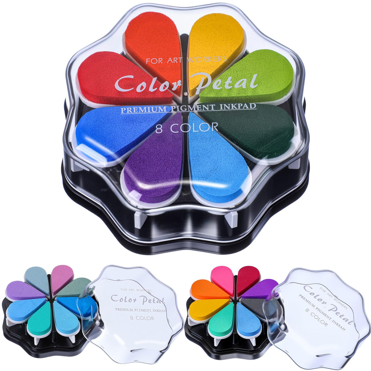 Jetec 3 Pack Petal Ink Pads Finger Ink Stamp, Rainbow Rubber Stamps Washable Waterdrop Shaped Stamp Pads for Card Making, Scrapbook, Painting(Classic 24 Colors,3 Packs)