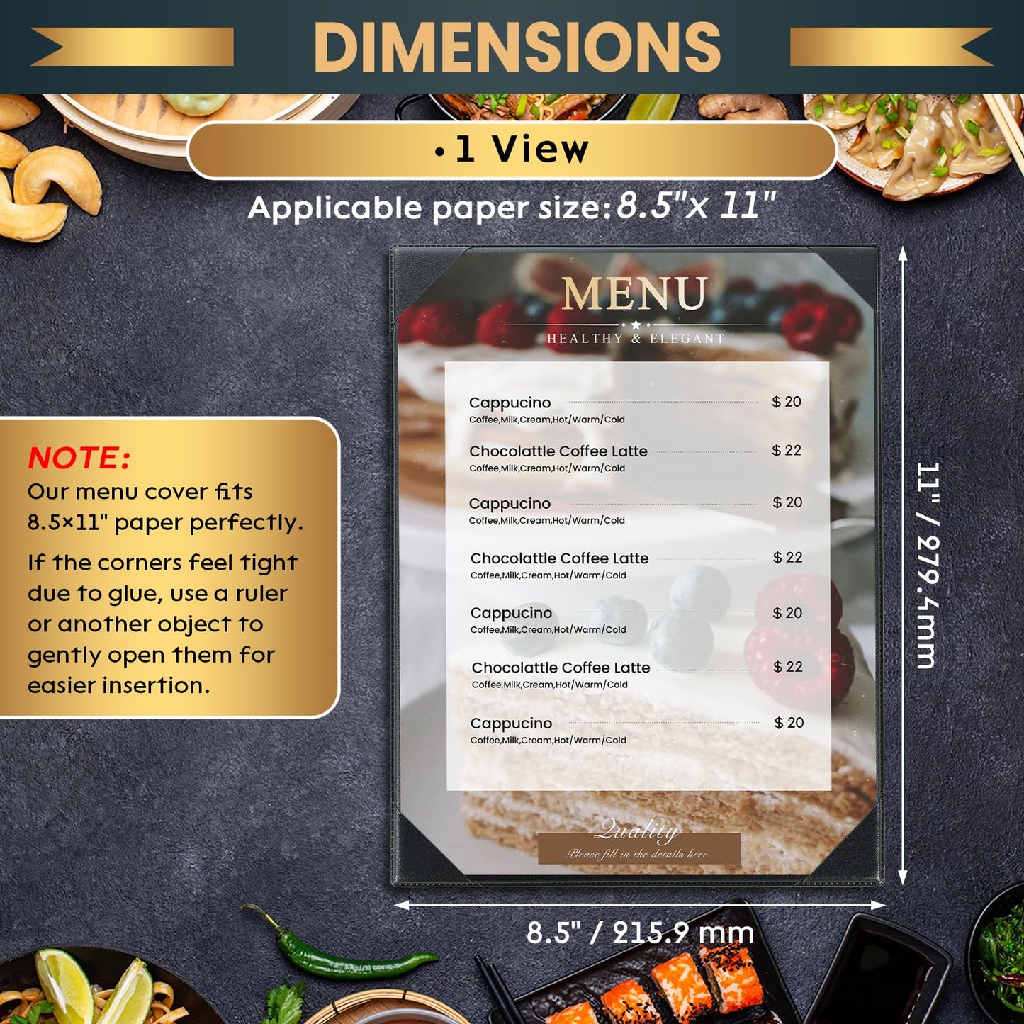 AMGSH 12 Pack 1 View 8.5" x 11" Menu Holder Menu Covers | Black Leather Menu Sleeves Book Style for Restaurant Coffee Bars Wine List Fit for Letter Size 8.5" x 11" Certificate Holer Diploma Holder