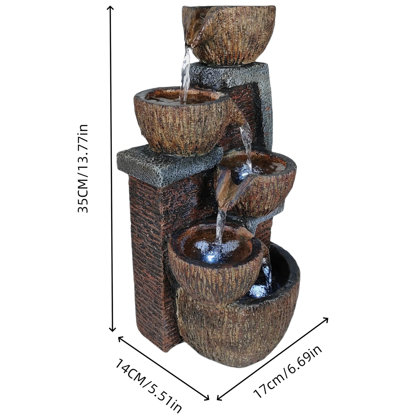 Indoor Desktop Fountain, LED Light Layered Rock Water Waterfall Fountain, Indoor Desktop Decoration, Quiet and Relaxing Indoor Water Feature Decoration (Grey)