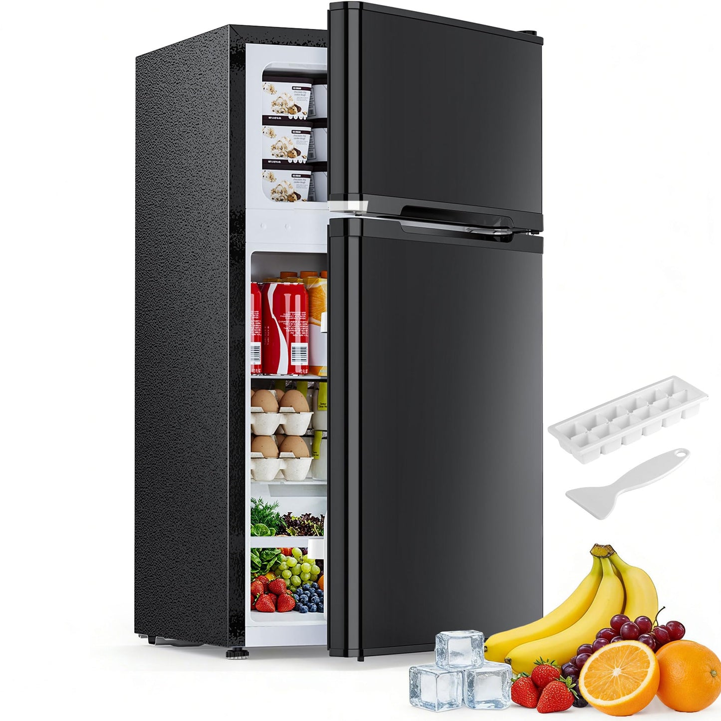 Electactic 2.5 Cu.Ft Mini Fridge with Freezer, Double-Door Compact Refrigerator, Adjustable Glass Shelves, Mechanical Thermostat & Built-in Casters, Space-Saving for Apartment/Dorm/Office, Black