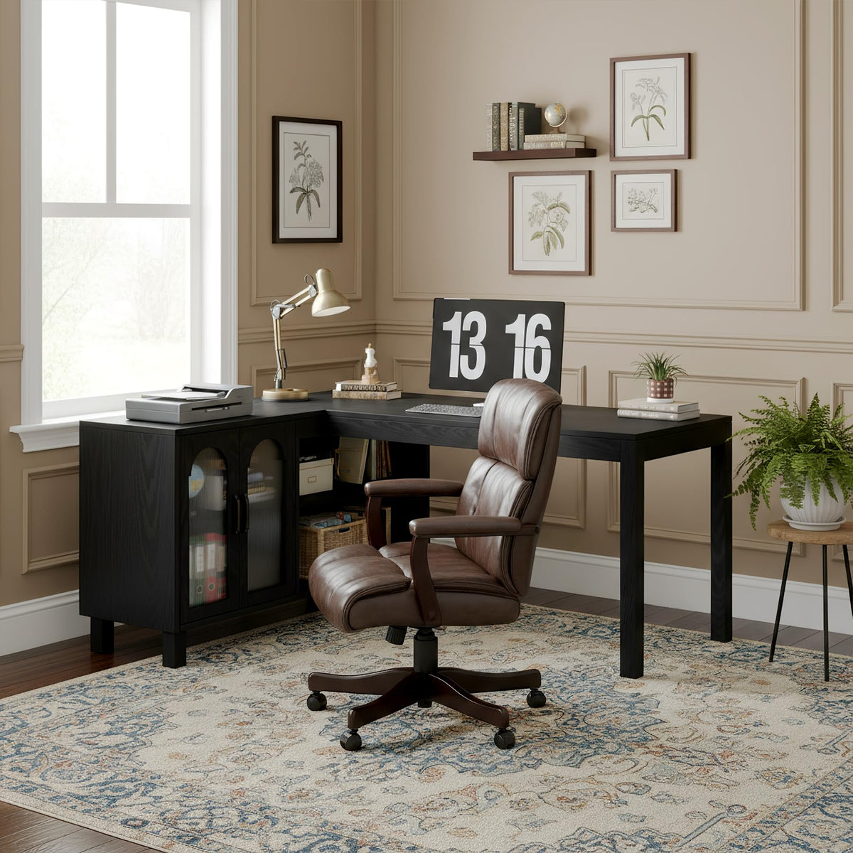 Tribesigns 59" L Shaped Desk with File Cabinet, Executive Office Desk with Storage Shelves, Modern Wood Computer Desk, Coner Writting Desk for Home Office, Work, Study (Black)