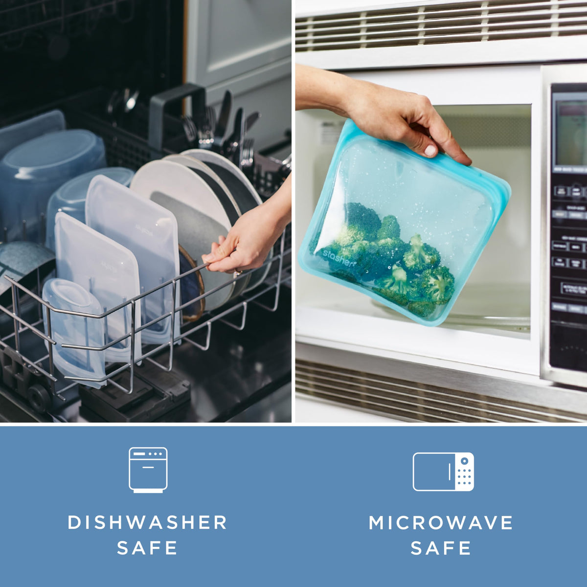 Stasher Silicone Reusable Storage Bag, Stand-Up Mega Bag, Reusable Freezer Bags, Microwave, Dishwasher, Oven Safe, Sous Vide, Premium Lunch Container, Eco Friendly, Food Storage Bags, 104 oz, Clear