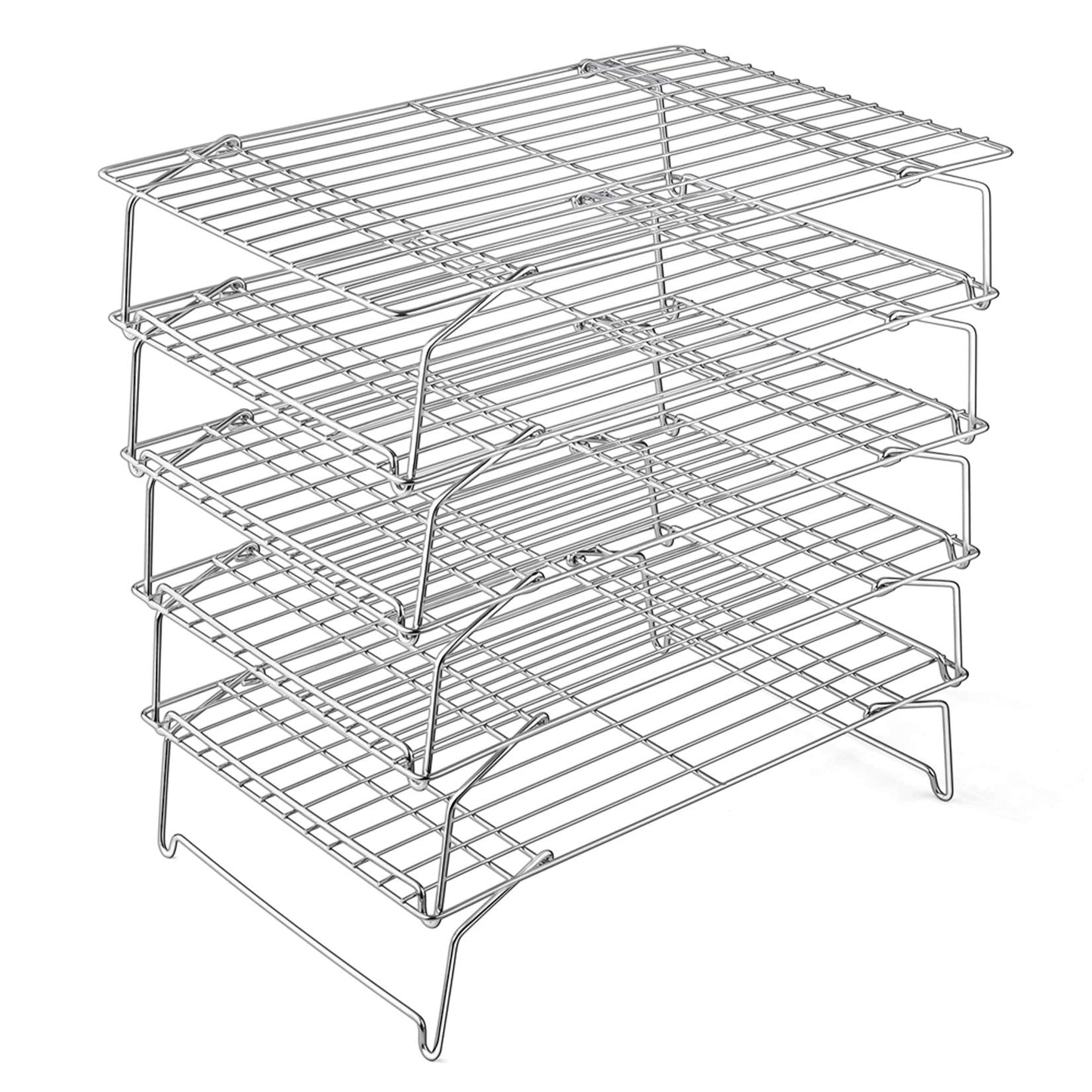 P&P CHEF Cooling Rack, 5-Tier Stainless Steel Stackable Baking Cooking Racks for Cooling Roasting Grilling, Collapsible & Heavy Duty, Oven Safe & Easy Clean, 15" x 10", Silver