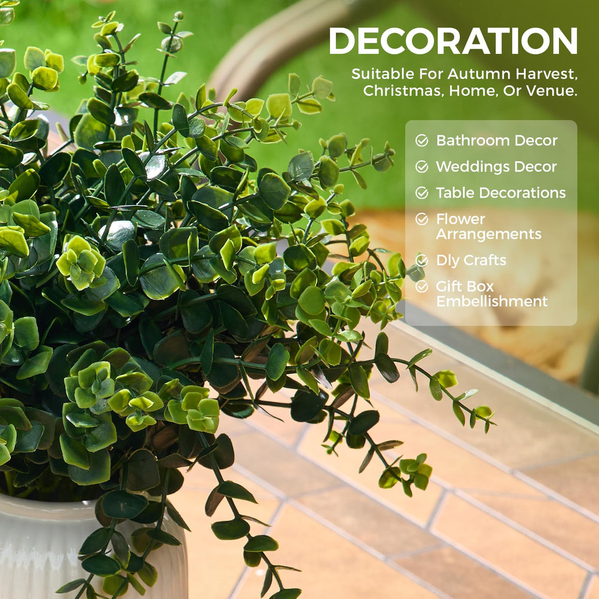 Eucalyptus Stems Artificial Eucalyptus Leaves Branches 12 Bundles Greenery Fake Plants for Home Office Flowers Bouquet Centerpiece Wedding Decoration, Christmas Decor, DIY Gift Box Embellishment