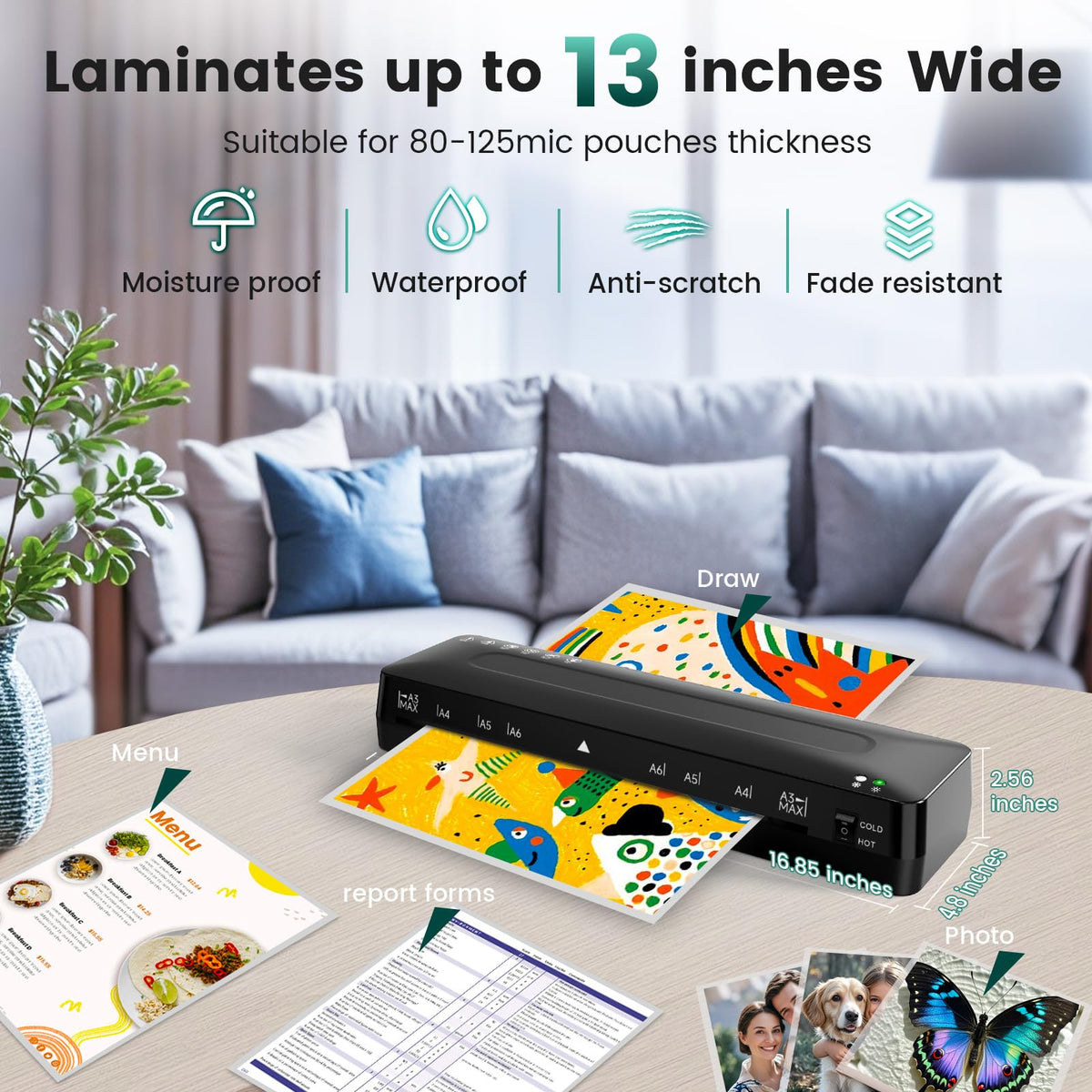 MAXDONE Laminator Machine 11x17-4-in-1 Thermal Cold 13 Inch Laminating Machine with Sheets, Paper Trimmer & Corner Rounder, ABS Jam Release & Fast Warm-up Laminator for A3/A4/A5, Home Office School