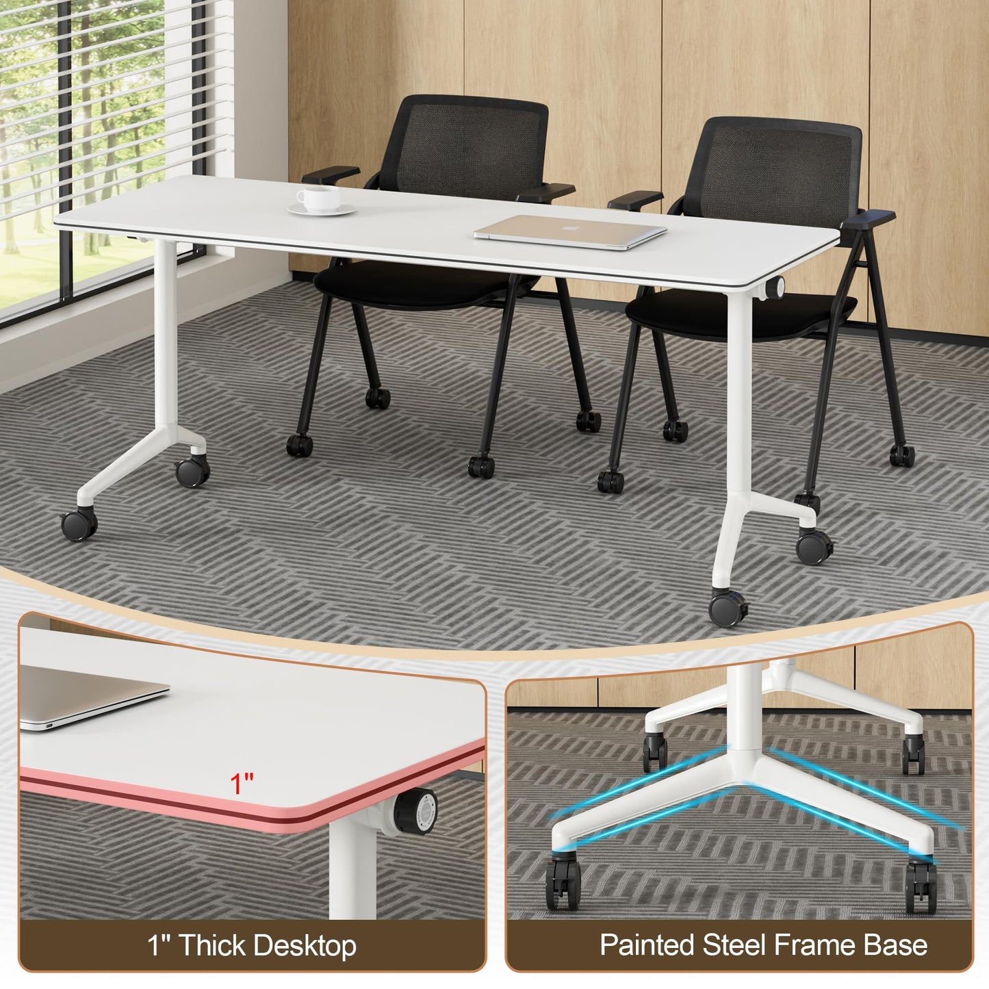 Okeysen Conference Room Table 1 Pack, Modern Folding Training Tables with Flip Top, Mobile Table with Four Locking Wheels, Executive Desk for Meeting Room, Office, Classroom 59.06”x23.62”x29.53”