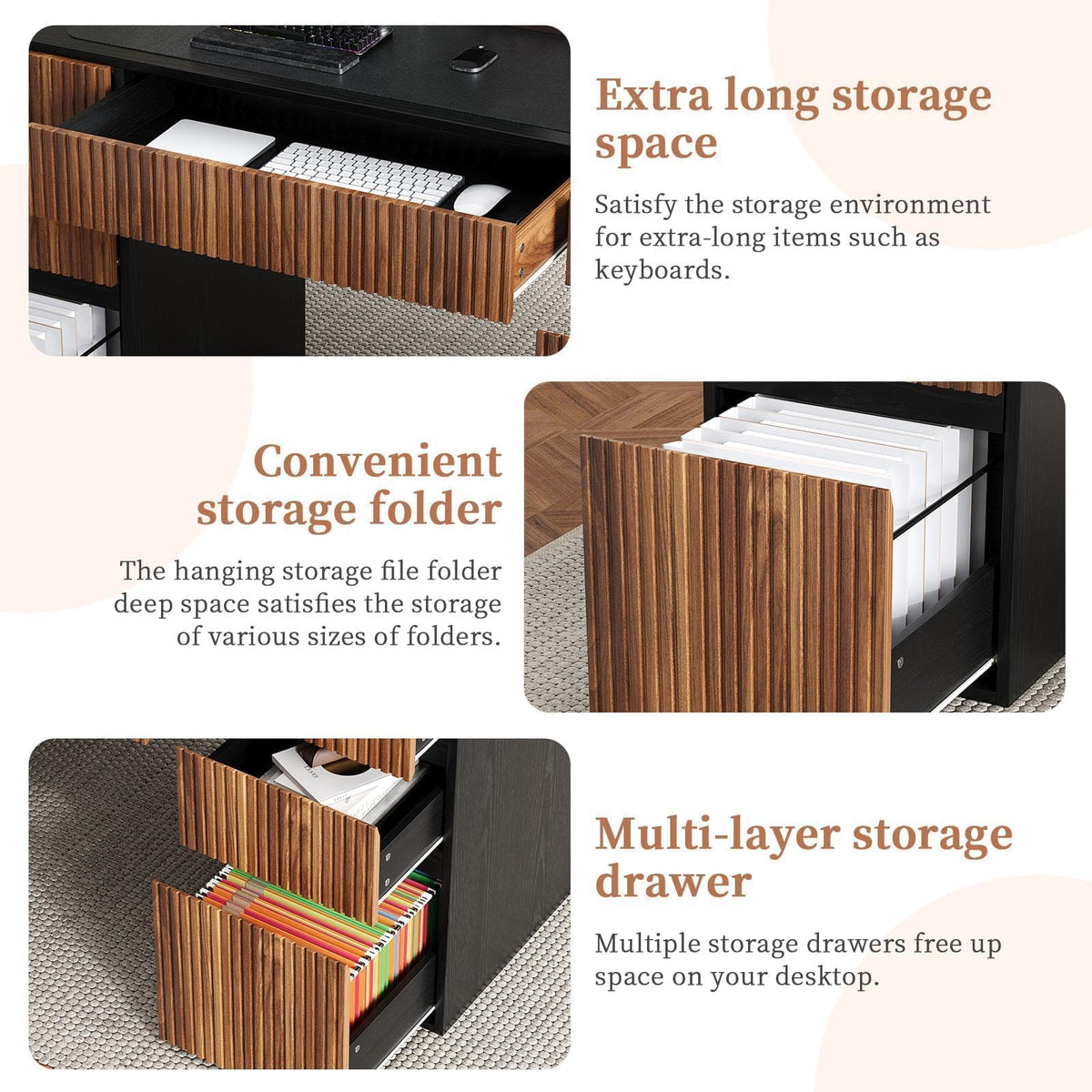 4 EVER WINNER Black Desk with Drawers, 58" Executive Office Desk with 7 Drawers and Hidden Handle, Computer Desk with File Cabinets for Living Room Study Table for Bedroom, Black