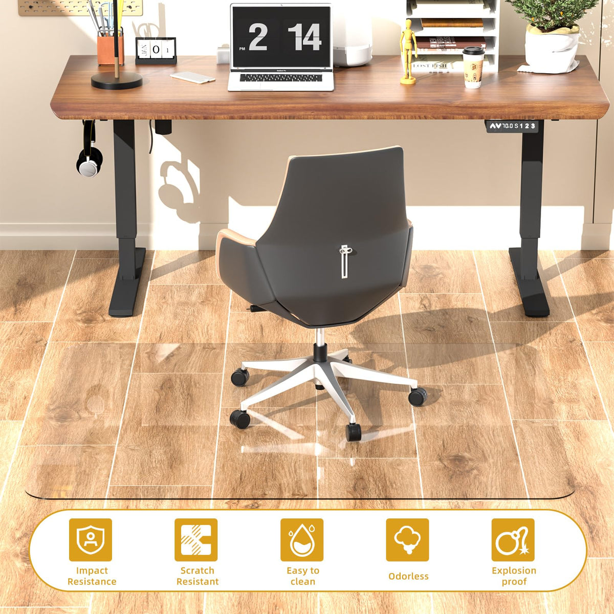 Tcyzest Tempered Glass Chair Mat 48" x 32",1/5" Thick for Office Desk,Rolling Chair Mat for Carpet, Odorless, Easy to Clean with 4 Non-Slip Pads for Carpet & Hardwood Floors