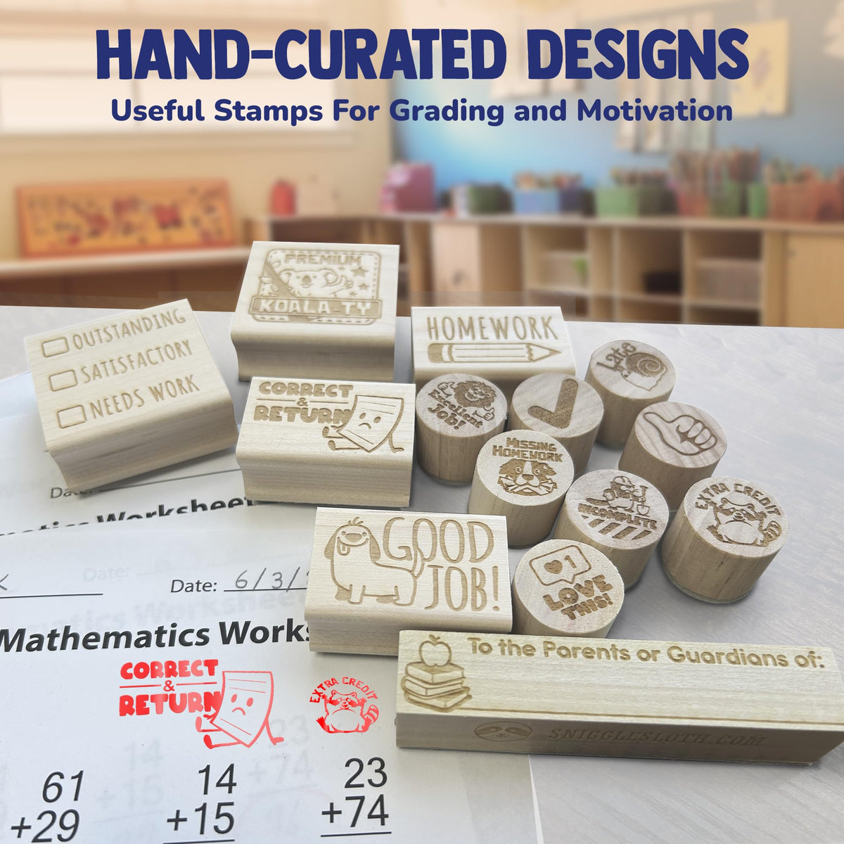 Teacher Stamps for Classroom Grading – Grading Stamp Set with Ink Pads – Fun, Clear, Durable Feedback Stamps for Teachers – School Supplies for Elementary & ESL – 16 Piece Set