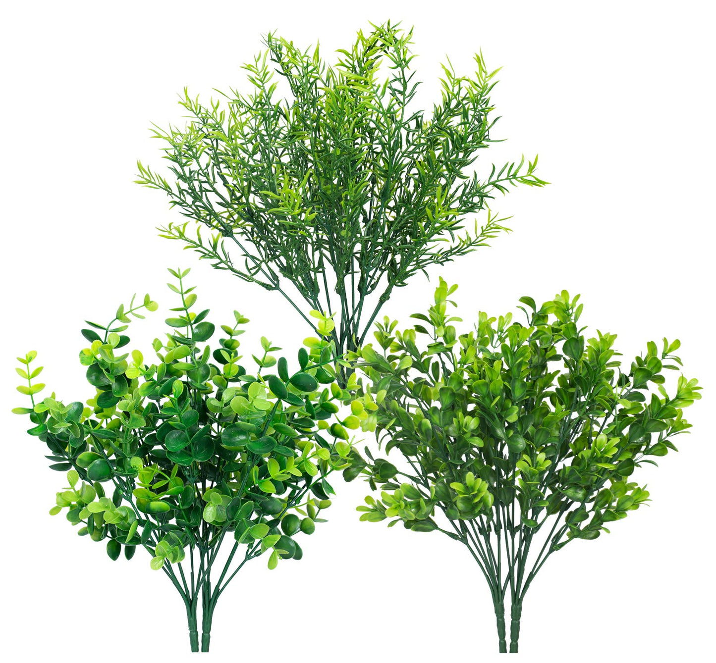 Ouddy Decor 6 Bundles Artificial Greenery Stems Mixed Fake Plastic Plants Eucalyptus Rosemary Faux Magnolia for Outdoor Indoor Garden Home Window Box Decor
