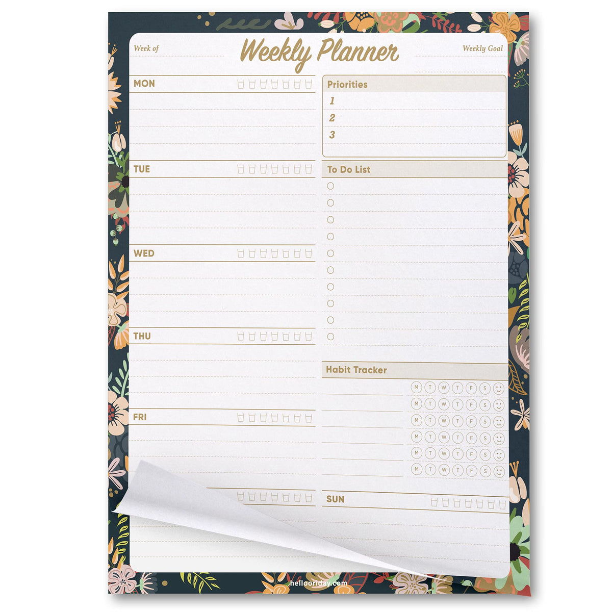 Oriday Weekly Planner Task Organizer Pad - 52 Sheets Undated Planning Tear-away Notepad (7.8" x 10" Dark Flower)