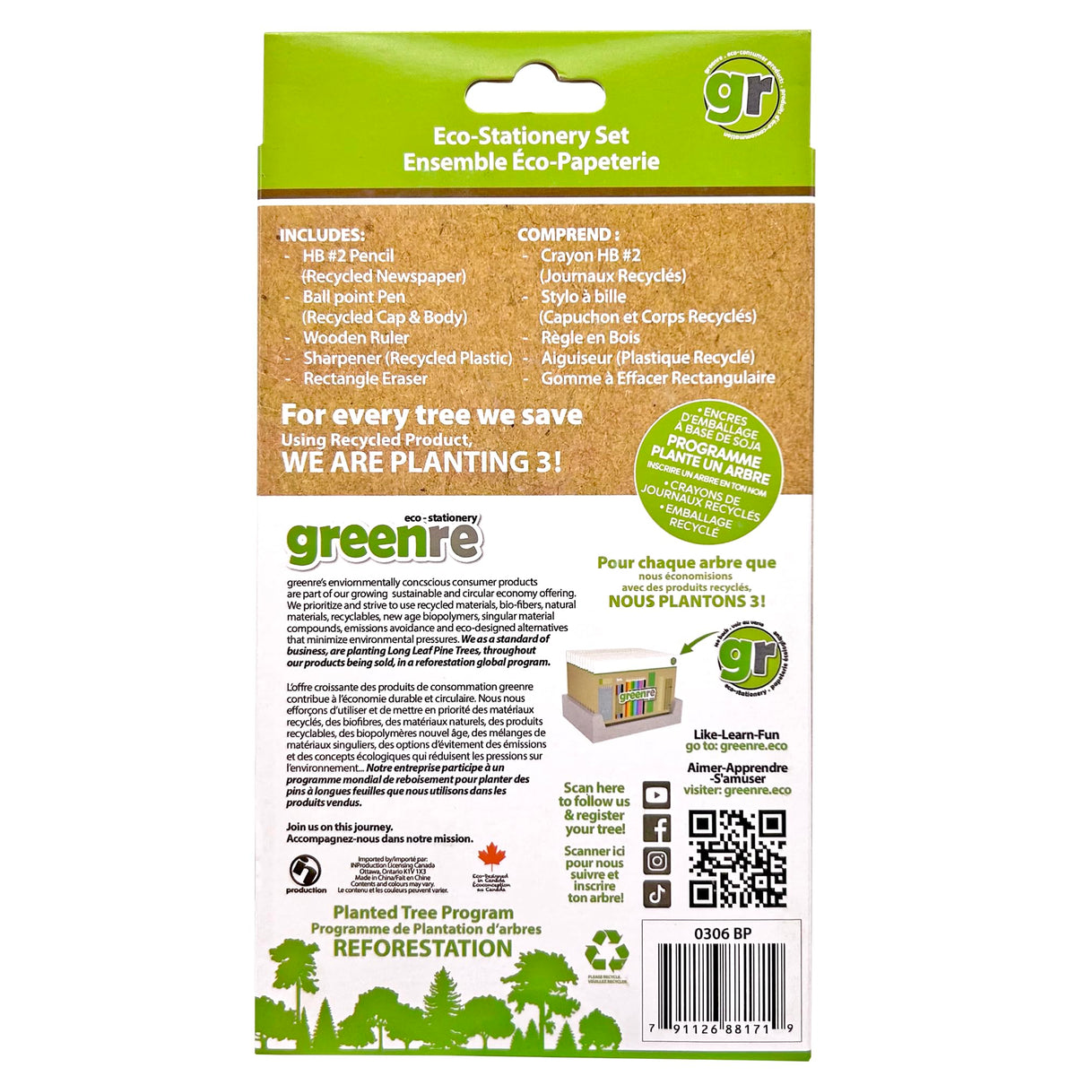 greenre™ Fox Eco-Spiral Notebook Bundle Eco-Writing Stationary Set Eco-HB #2 Recycled Newspaper Pencils- Back to School Under Tree Planting Program