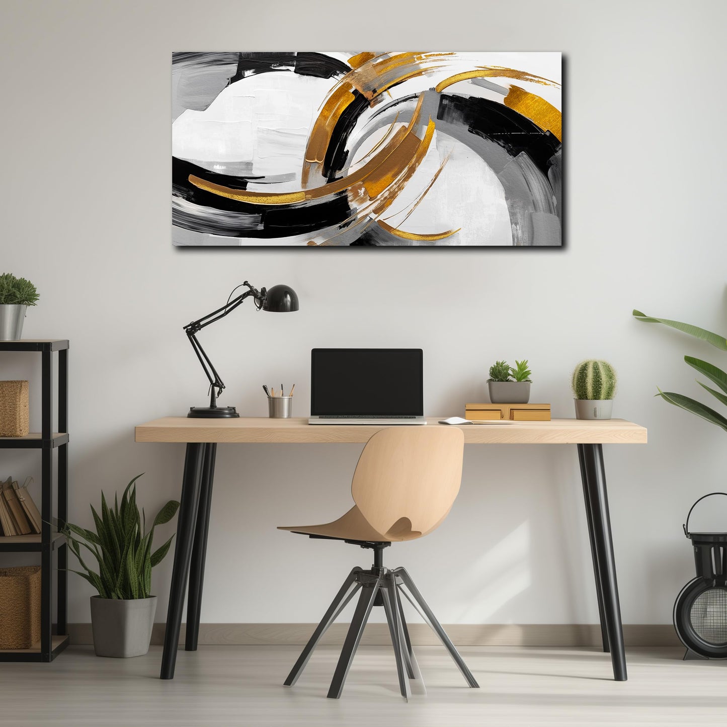 AUUZAIUA Large Abstract Canvas Wall Art for Living Room Black White and Gold Minimalist Line Artwork for Bedroom Office 20"x40"