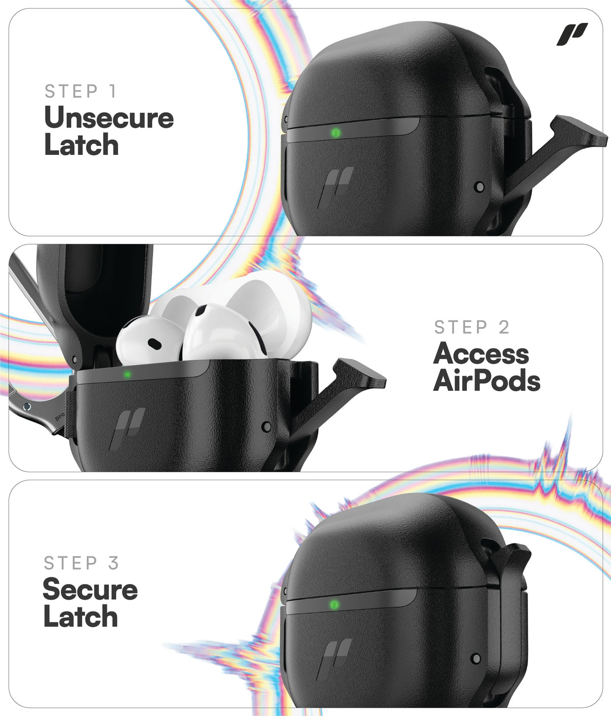 Proof Labs for AirPods 4 Case with Lock - Tough AirPods 4th Generation Case Cover with Carabiner, Rugged Protection and Hard Protective Shell (Black, AirPods 4th Gen)