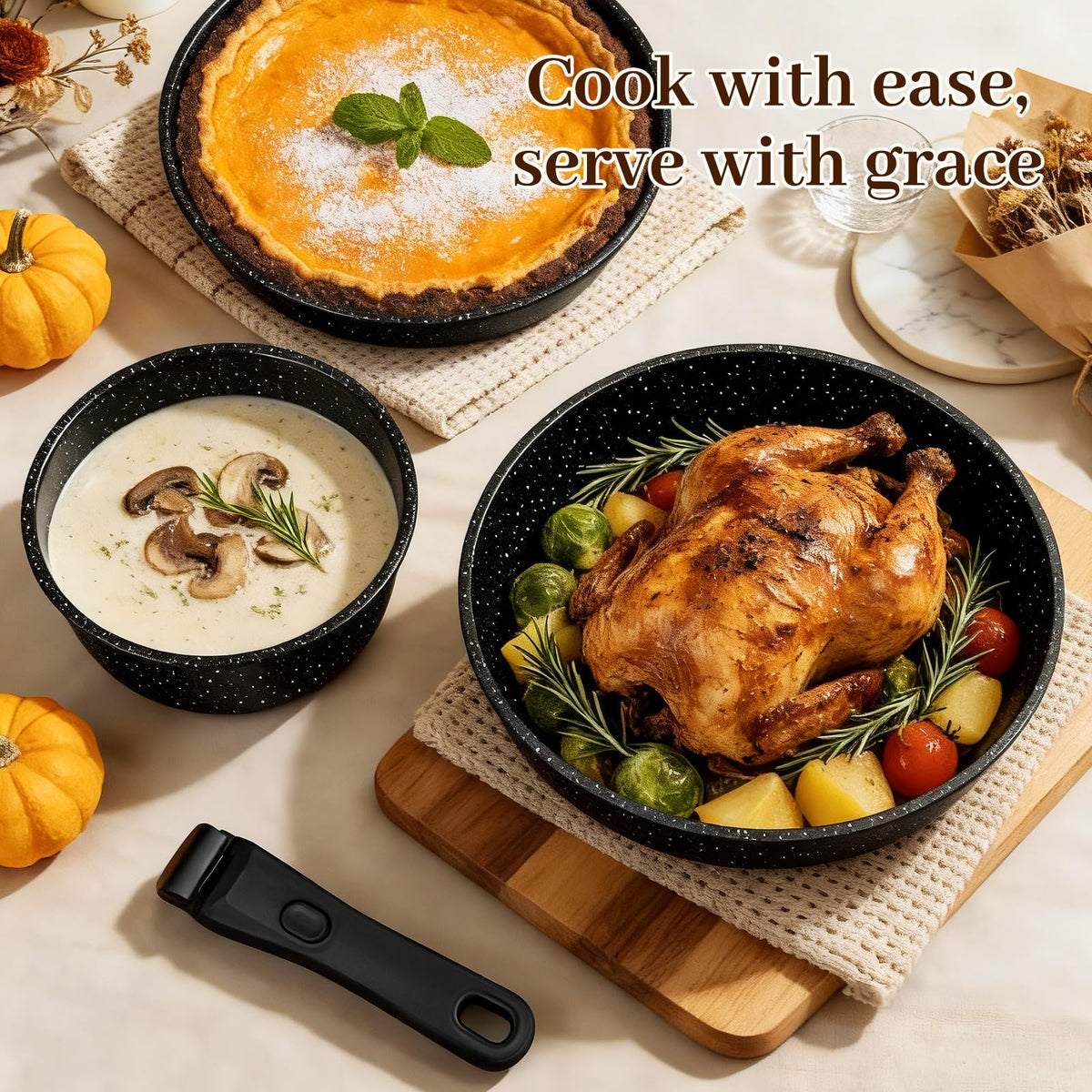 Colourcoco Pots and Pans Set - Non Stick 25 Pieces Cookware Set Pots and Pans with Detachable Handles, Includes Pans, Pots, Utensils, Trivets for Hot Dishes, Lids, Space-Saving Cookware