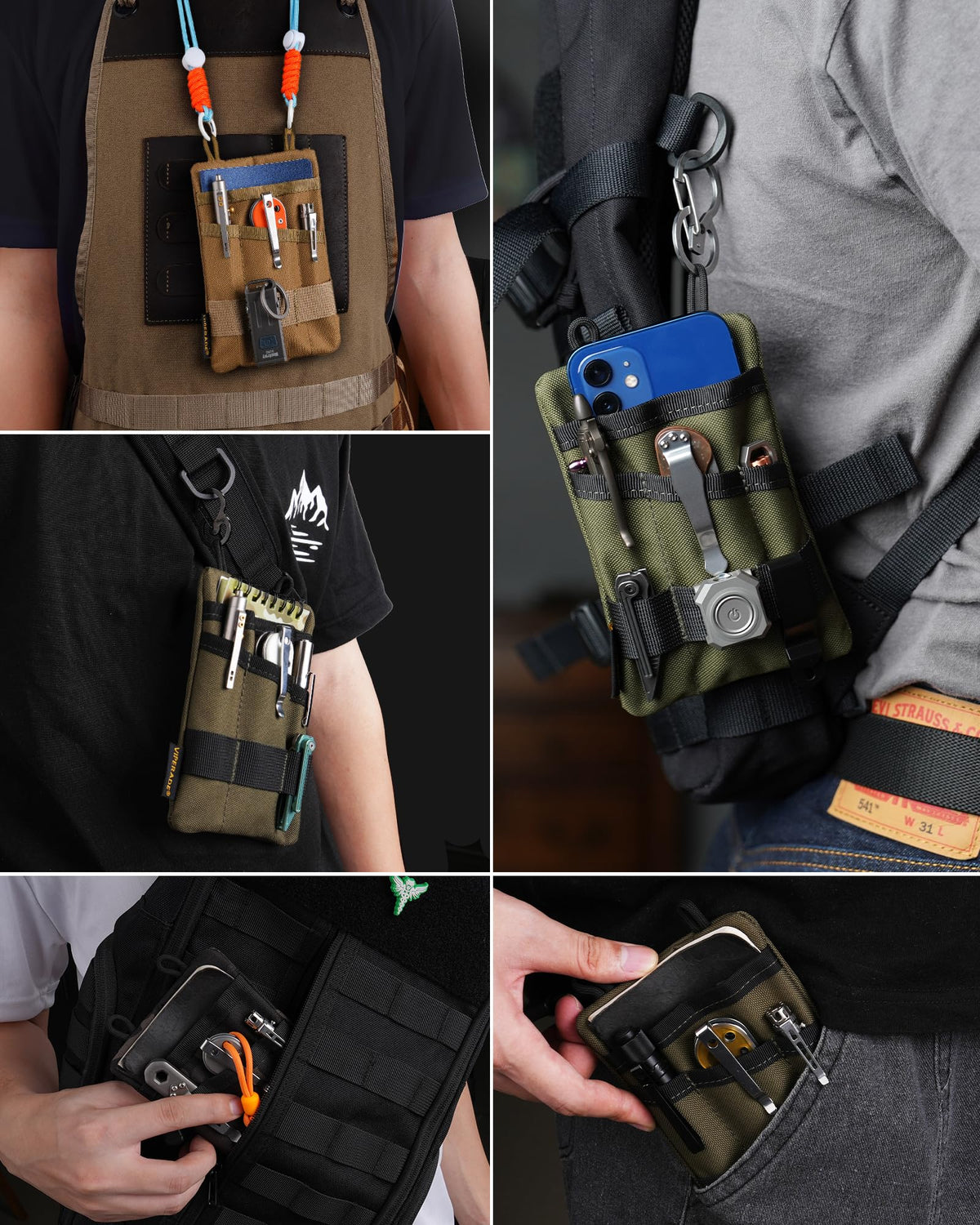 VIPERADE VE1 Pocket Organizer, EDC Pocket Pouch for Men, Pocket Organizer Storage EDC Gears, Keep Organized, Hold Your Flashlight/Pocket Knife, Tactical Pen, Notebook(Black)
