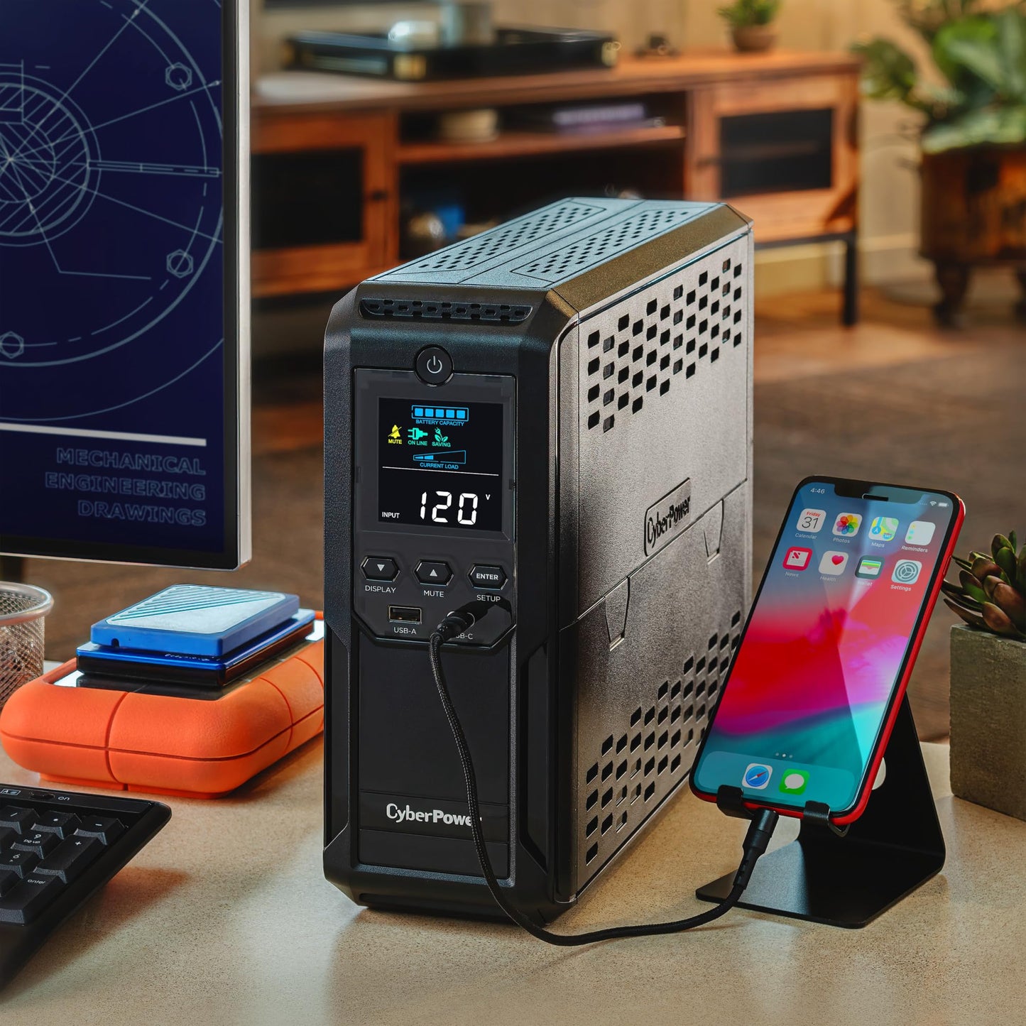 CyberPower CP1500AVRLCD3 Intelligent LCD UPS System, 1500VA/900W, 12 Outlets, 2 USB Ports, AVR, Mini Tower, Black
