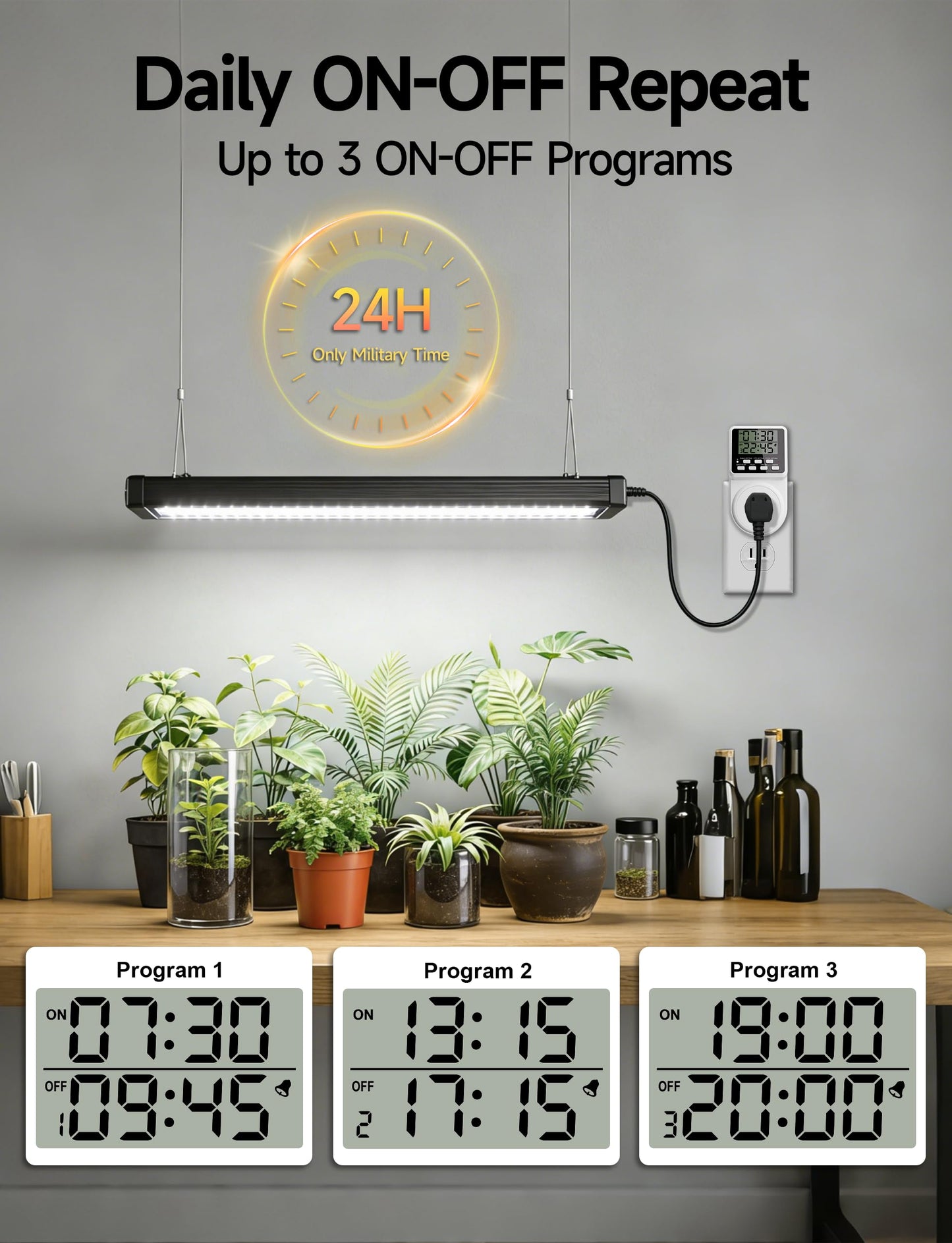 Techbee Digital Infinite Repeat Cycle Intermittent Timer Plug for Electrical Outlet, 24 Hour Programmable Indoor Timed Power Switch with Countdown Delay On and Off (120V, 15A), 1 pack