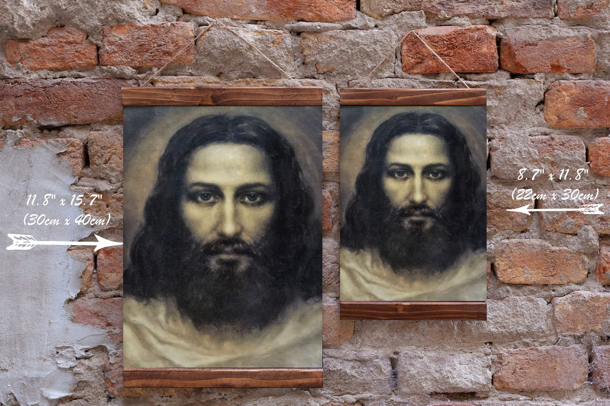 Jesus Christ Face Based on Painting by Ariel (Haroutin) Agemian Wood Framed Canvas Print 11.8 x 15.7 Inches