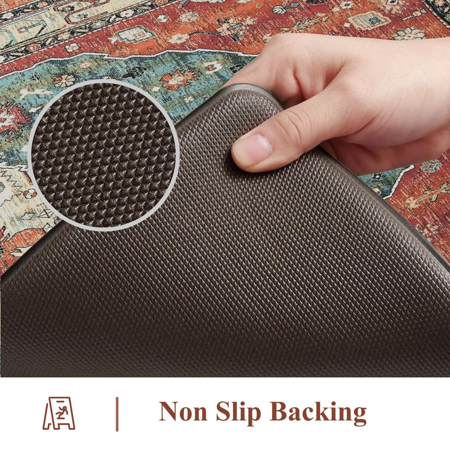Collive Boho Kitchen Mats 2PCS, Cushioned Kitchen Mat for Floor Anti Fatigue Waterproof Kitchens Rugs Set of 2, Non Skid Comfort Standing Rug for Office, Sink, Laundry, 17.3"x29"+17.3"x47"