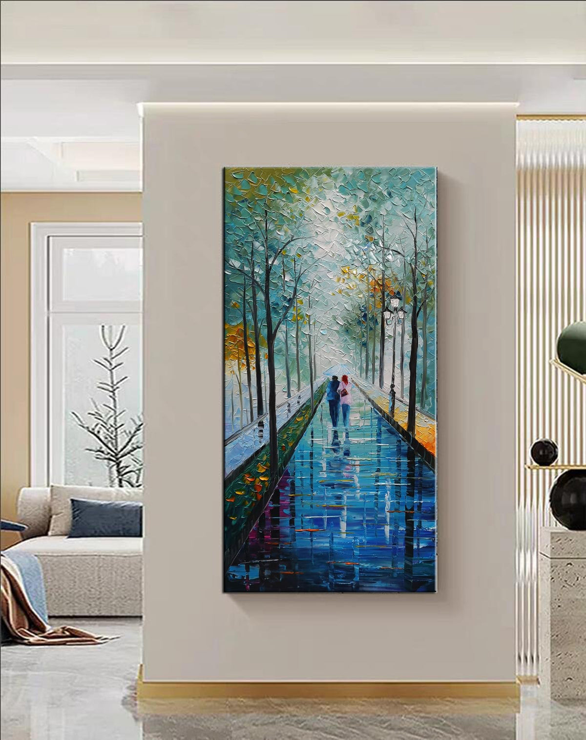 Tyed Art- 48x24inch Wall Art Landscape Oil Painting,Modern Textured Trees Abstract Wall Art Paintings,Wall Art for Living Room,Bedroom Office Wall Decor,Framed Canvas Wall Art