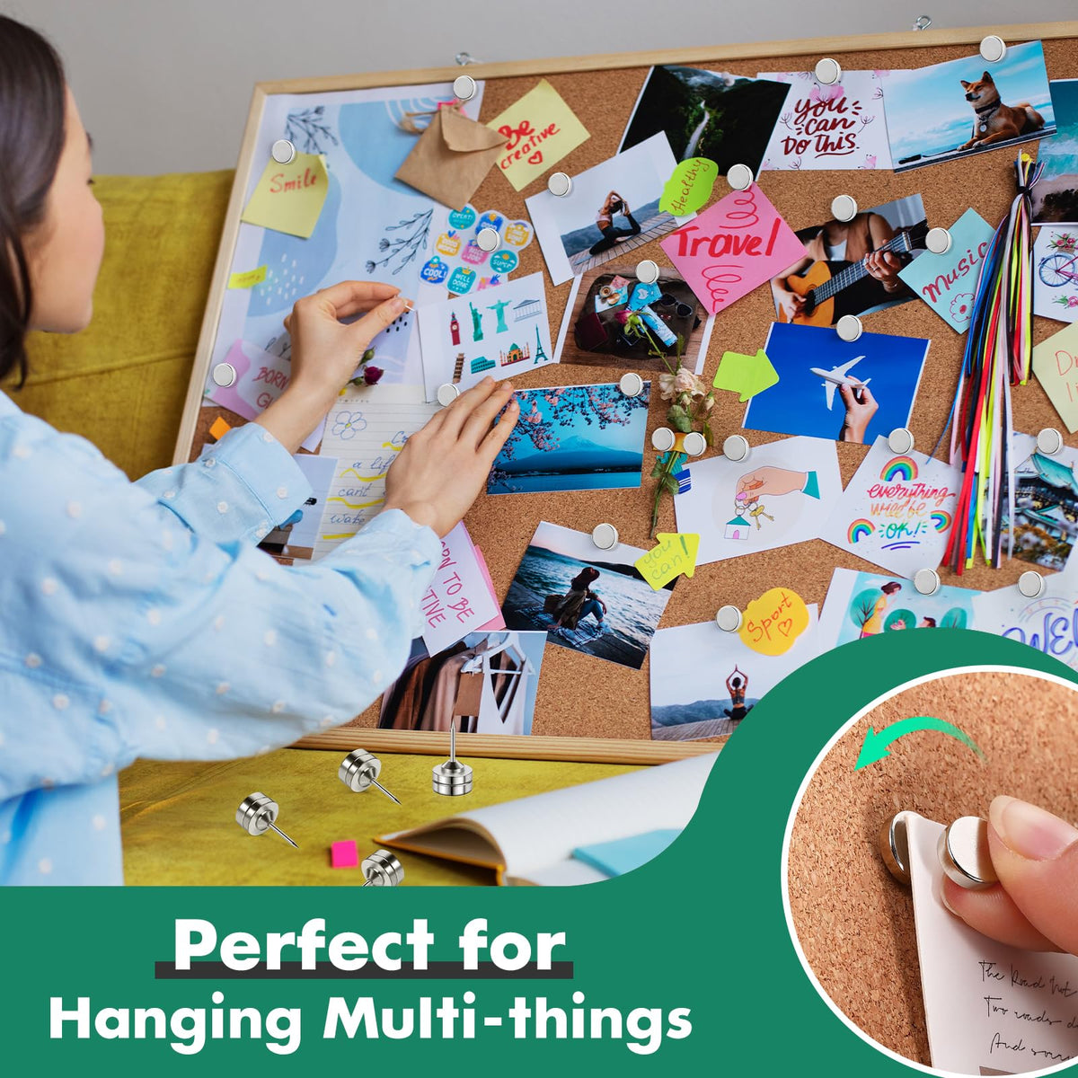 GOOLADA 50 Sets of Magnetic Push Pins,Silver Magnetic Tacks,Thumbtacks for Hanging, Metal Tacks and Push Pins Magnets for Cork Board, Poster Hangers, Thumb Tacks for Wall Bulletin Boards Decorative