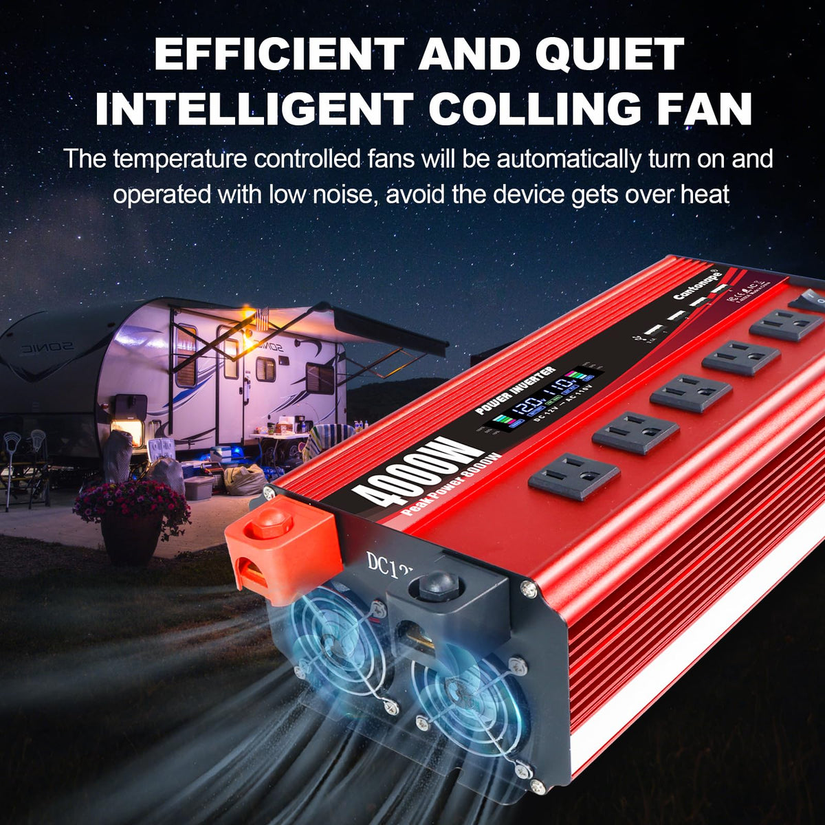 Cantonape 4000W Power Inverter 12V to 110V/120V DC to AC with LCD Display, Remote Controller 5 x AC Outlets and 4 x 3.1A USB Car Adapter for Car Truck Boat RV Solar System