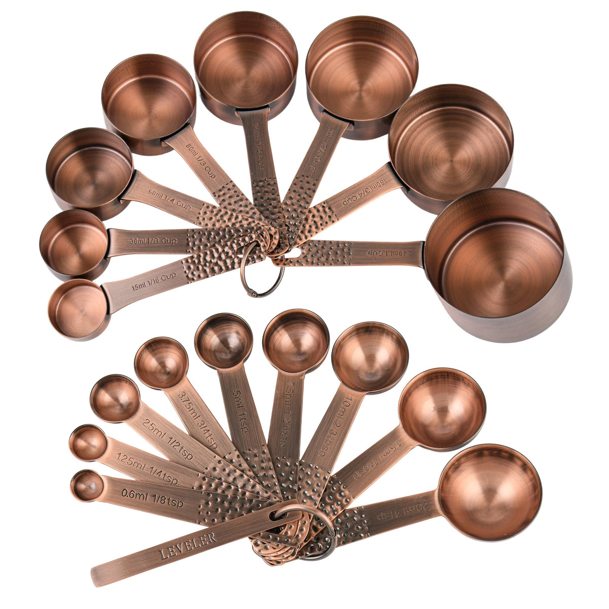 Nstezrne Copper Plated Measuring Cups and Spoons set 18 for Dry & Liquid, Metric & US Stainless Steel Measuring Cup and Spoon Set with Leveler for Baking & Kitchen