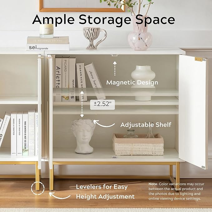 EYYTHUNG Fluted Storage Cabinets Set of 3, Sideboard Buffet Cabinet Modern