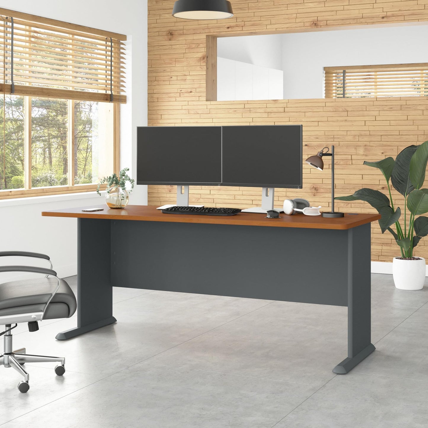 Bush Business Furniture Series A 72W Desk in Natural Cherry and Slate, Large Workstation for Home or Professional Workspace, Desktop Solution for Office Use