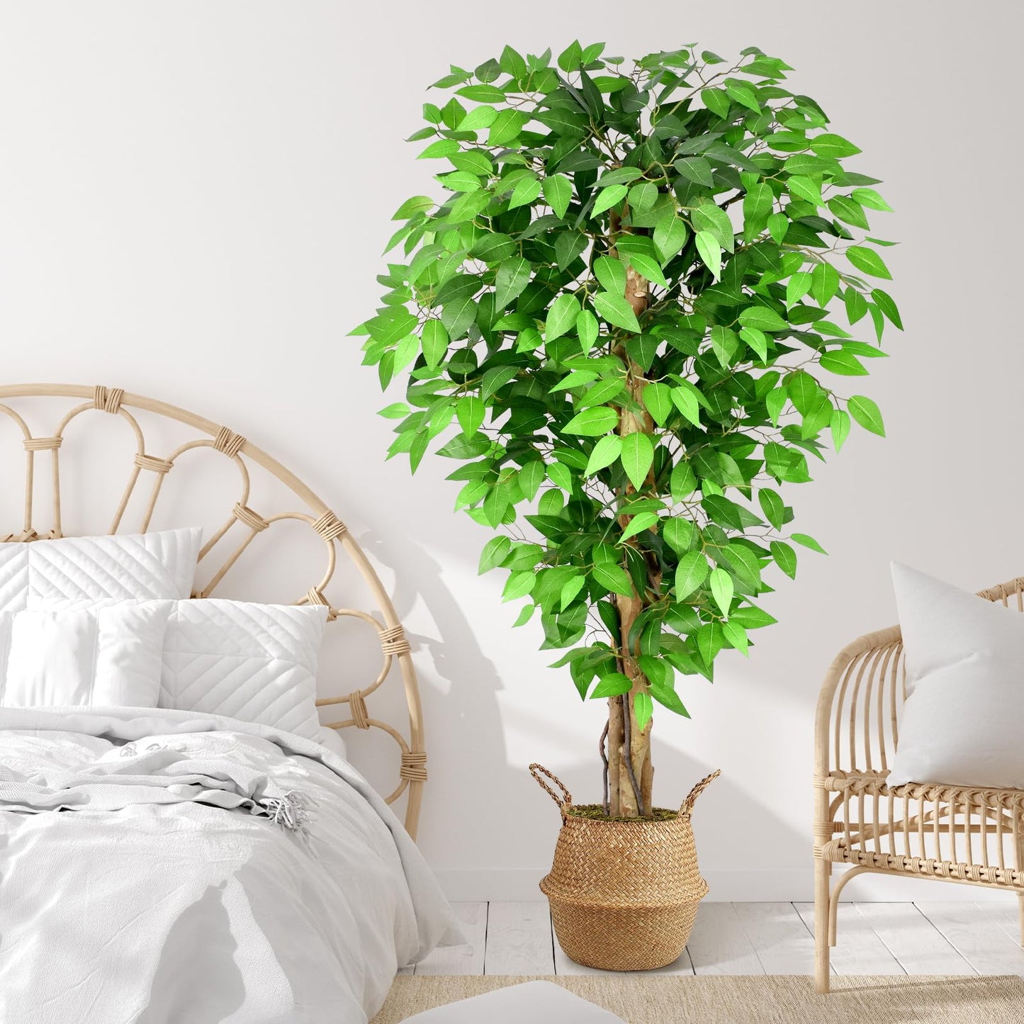 Keeplush 5ft Ficus Artificial Trees with Natural Curved Trunks, 60" Tall Lush Faux Tree for Home Decor Indoor, Green Lifelike Fake Ficus Tree Artificial Plants (Set of 2)