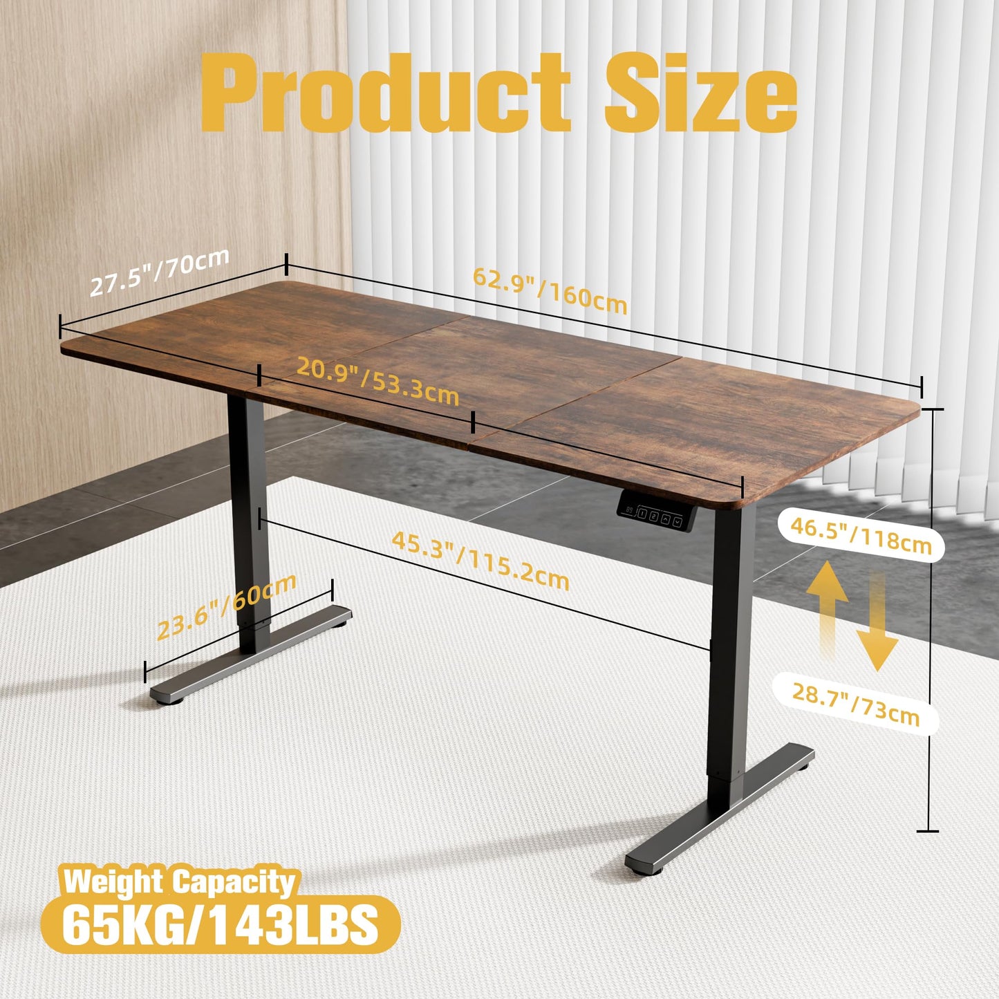 ERGOMAKER 63" Electric Standing Desk, Adjustable Height, Sit Stand Up Desk for Home Office & Computer Workstations, Memory Controller, Rustic Brown