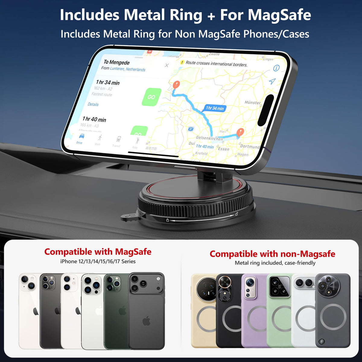 NotiXas Car Phone Holder Mount, 108LBS Vacuum Suction for MagSafe Car Mount, 3000gf Magnetic 360° Adjustable Carbon Fiber Phone Holders for Your Car for iPhone 17 Pro Ma/17/16/15/14/13/12, Desk & Gym