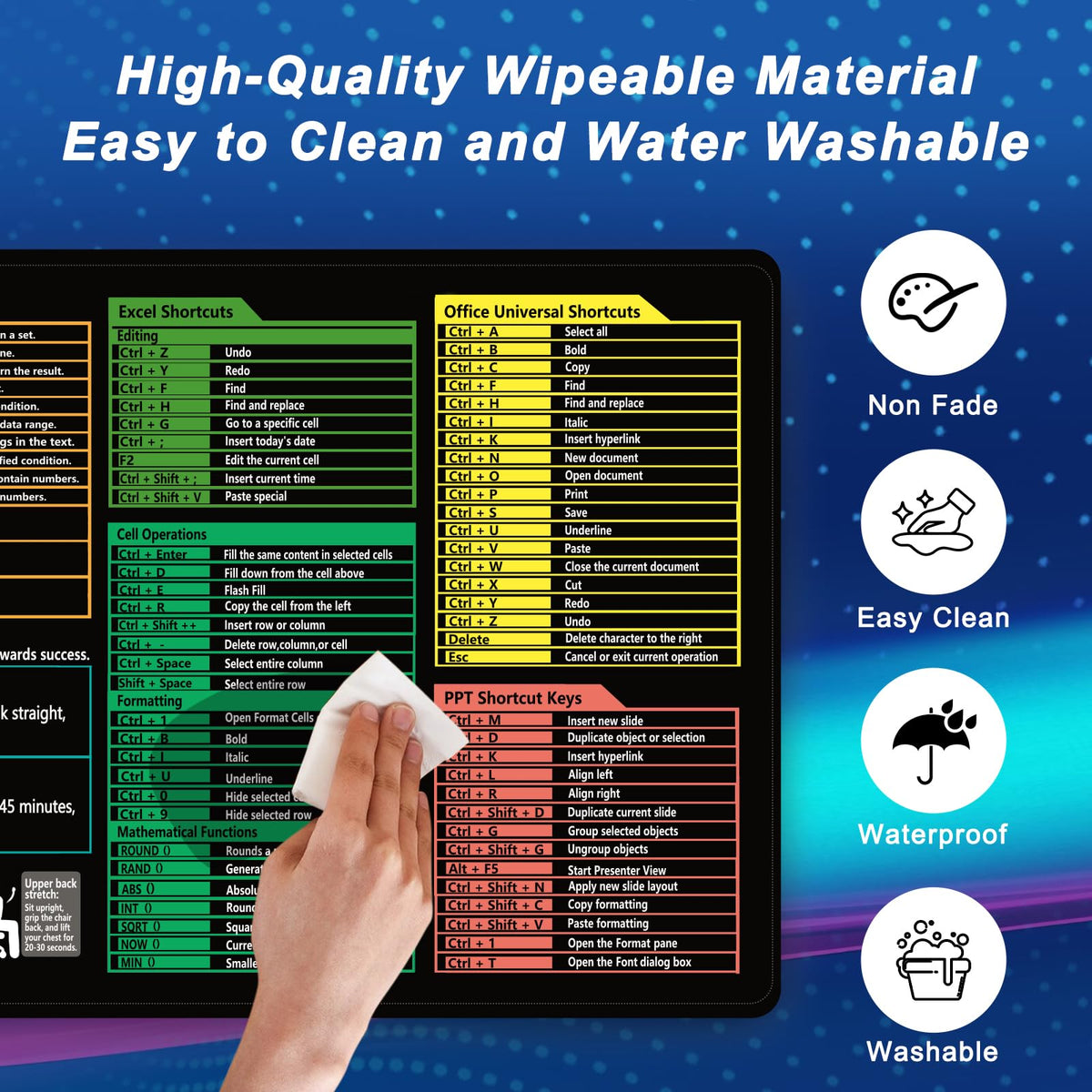 Excel Cheat Sheet Mouse Pad,Extended XL Mousepad(31.5" x 11.8"),Excel/Word/Power Point/Windows Mousepad,Non-Slip & Waterproof & Stitched Edges Gaming PC Office Desk pad mat