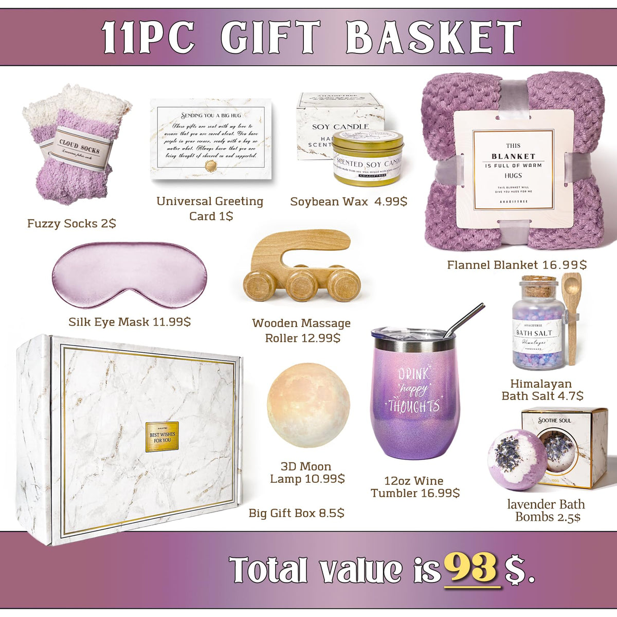AHAGIFTREE Gift Baskets for Women,11PC Birthday Gifts,Think of You,Mother's Day,Thankyou ,self care,care package,relaxation,new beginnings gifts for women,friend,mom,sister