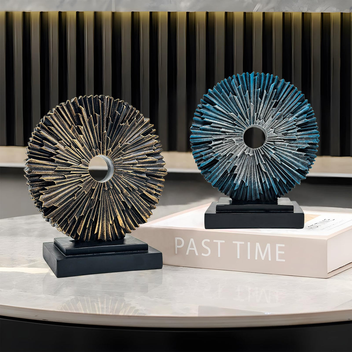 Paytonture Abstract Statue for Home Decor,Office Desk Sculpture for Men,Creative Round Line Ornament for Bookshelf,Modern Decorative Sculpture,Bedroom,Livngroom,Table(Black)