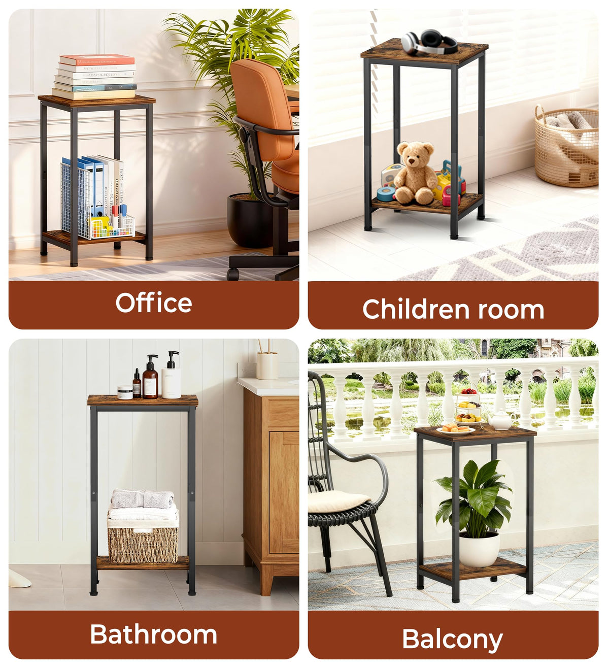 KEETDY Small Side Table for Small Space End Tables for Living Room, 2-Tier Storage Shelf Night Stand, Sofa Bedroom Bedside Table Nightstand Storage, Rustic Brown