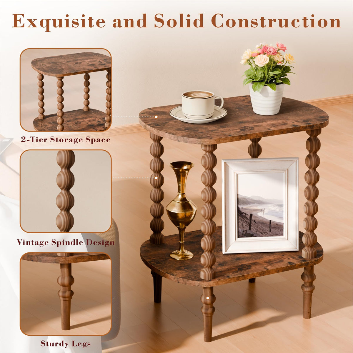 2-Tier Side Table, Small End Table with Storage Shelf for Small Spaces, Modern Bedside Tables for Living Room, Bedroom, Corners, and Office (Rustic Brown, 11.81 inch)