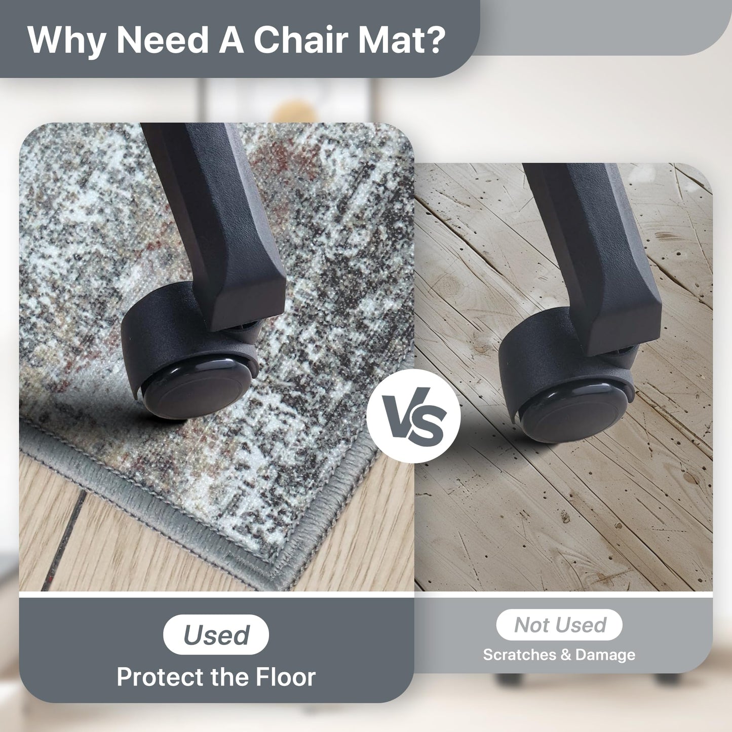 Office Chair Mat for Hardwood Tile Floor, Abstract 48"X 60" Desk Mats for Office Chair on Rolling Chairs Carpet, Desk Anti-Slip 1/5" Thick Rug for Computer Chair, Thin Low-Pile Floor Mat, Dark Gray
