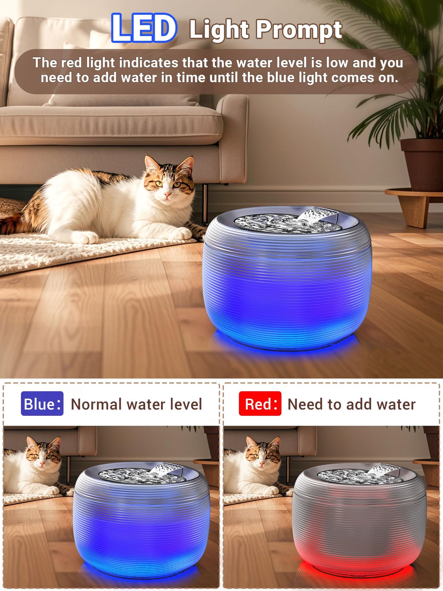 Kastty 3.5L Quiet Cat Water Fountain,118oz Large Capacity Pet Water Fountain for Cats Indoor with Water Level LED Light, Easy Cleaning Cat Fountains for Drinking Automatic Dog Water Fountain FS75
